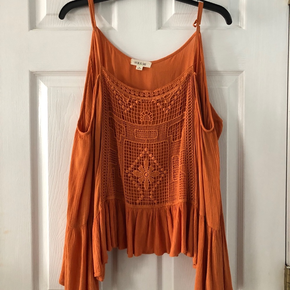 Open Shoulder Adjustable Straps Bell-Sleeve Top